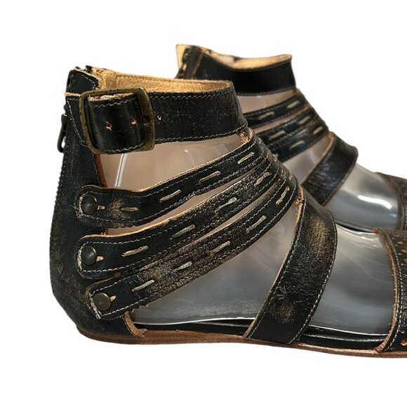 Bed STU Artemis Flat Caged Sandal Black Distressed Size 7 - Picture 5 of 8